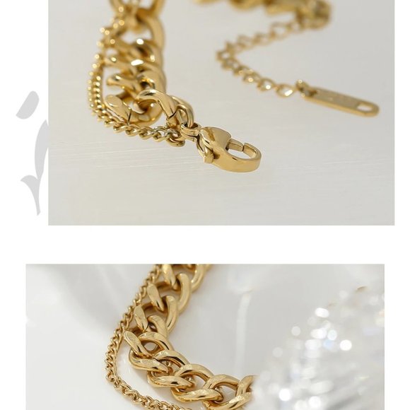 New 18K Gold Plated Link Chain Double Layer Necklace 9c - Picture 7 of 8